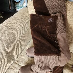 Muk Luks Brown Suede Knit Tall Boots
